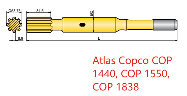 90516158, 90516342, 90516184, 90516206, 90516217 Atlas Copco COP 1440, COP 1550, and COP 1838 Shank Adapters for Bench Drilling 