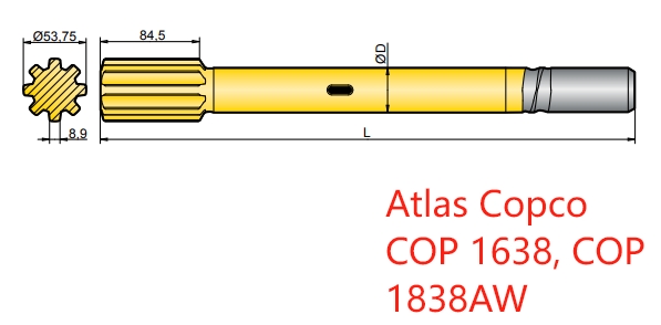 90516101, 90516122 Atlas Copco COP 1638 and COP 1838AW Shank Adapters for Drifting